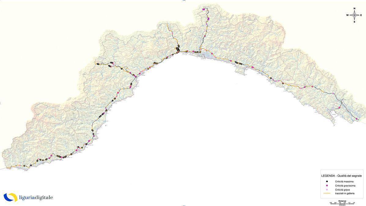 riviera24 - mappa autostrada segnale cellulare liguria