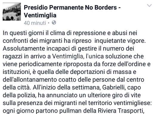 riviera24, appello Facebook No Borders