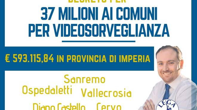 A Imperia quasi 600mila euro per impianti di videosorveglianza pubblica. L’annuncio dell’onorevole Di Muro