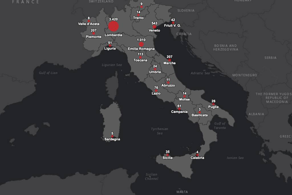 mappa dipartimento protezione civile coronavirus