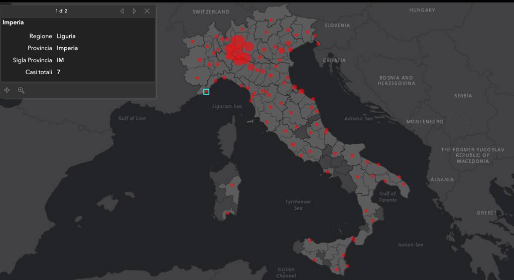 mappa dipartimento protezione civile coronavirus