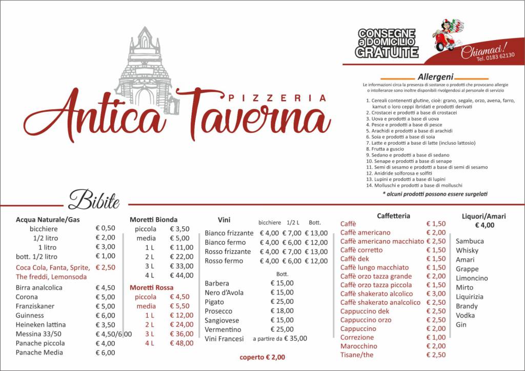 menù antica taverna