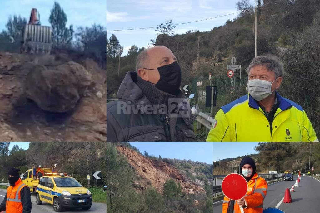 Imperia, frana sulla Statale 28: fatto rotolare il grosso masso che minacciava di cadere sulla carreggiata