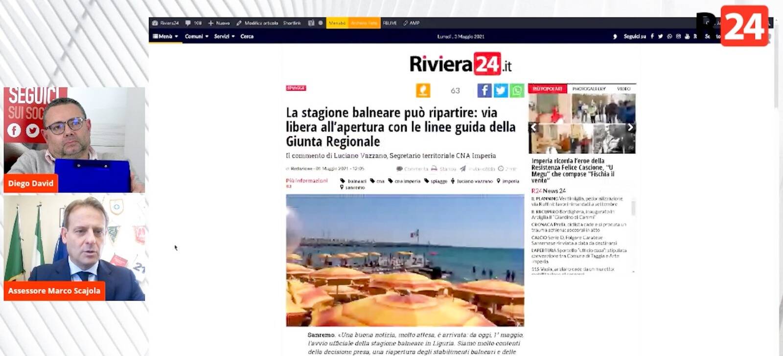 Marco Scajola: «Un ritorno sulle spiagge in sicurezza per operatori e turisti»