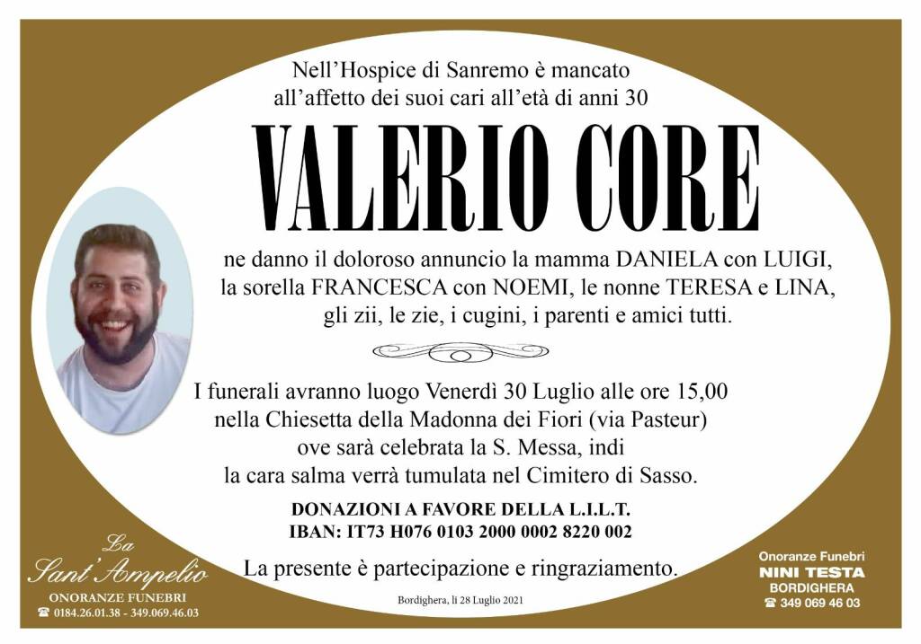 funerali Valerio core