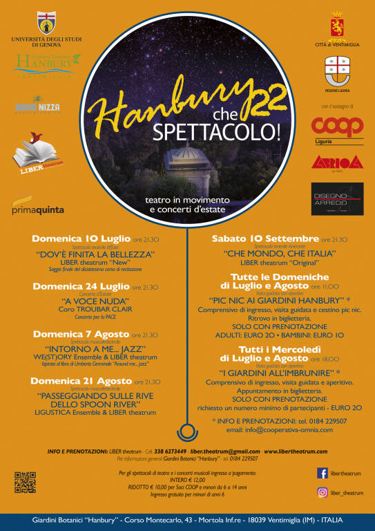 HANBURYCHESPETTACOLO!22 CON LIBER THEATRUM AI GIARDINI HANBURY DI VENTIMIGLIA